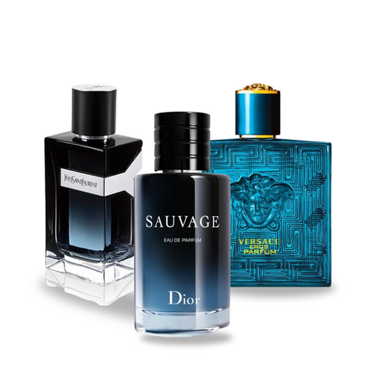 Promoční balíček 3  Dior SAUVAGE, Yves Saint Laurent Y MEN  Versace EROS 100ml